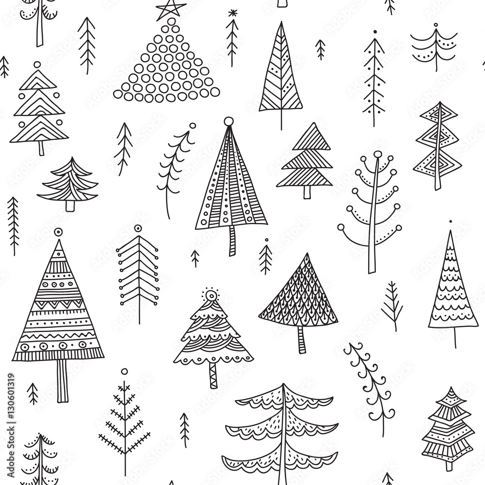 decorated christmas trees seamless pattern
