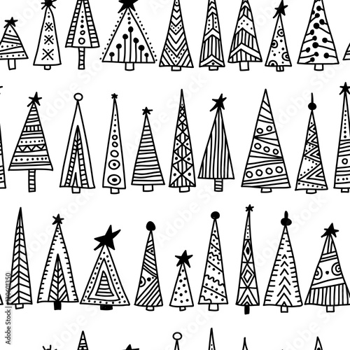 ethnic christmas tree seamless pattern black lines