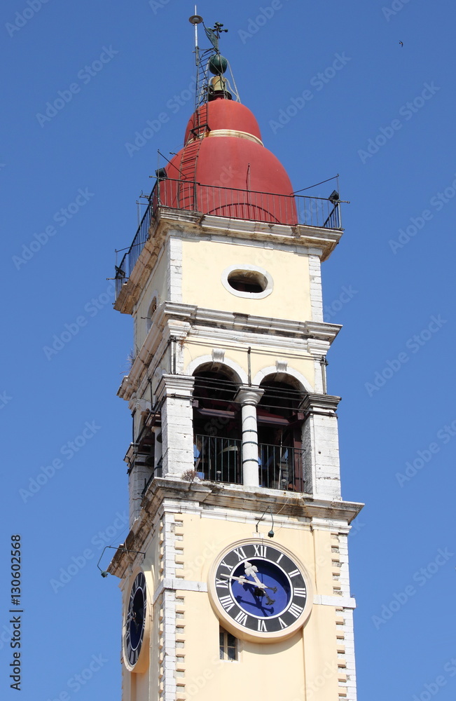Bell tower of Saint Spiridon in Corfu, Greece
