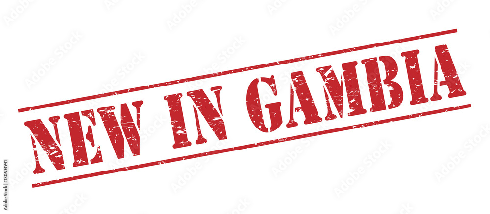 new in gambia red stamp on white background new in gambia red stamp on white background