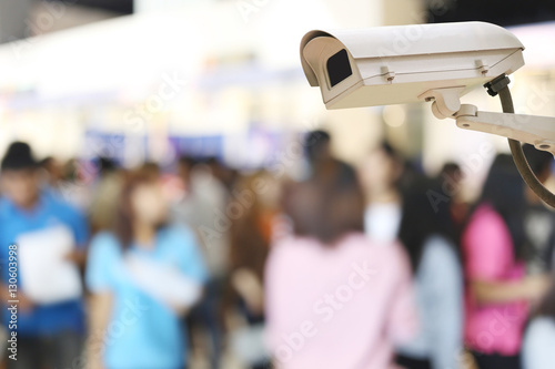 CCTV Camera Record on blur background of people in the Shopping