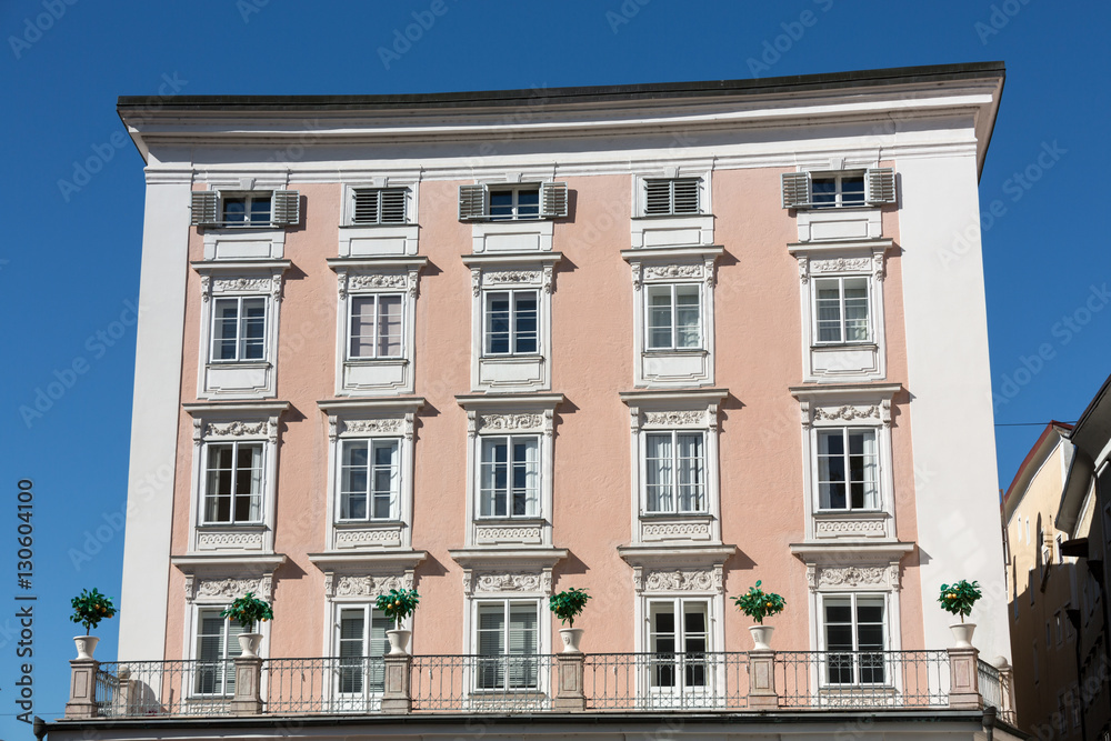 Facade of building in the historic centre of Salzburg. Austria