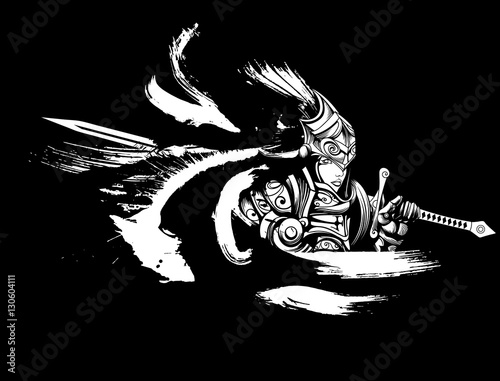 Valkyrie in heavy armor with a sword