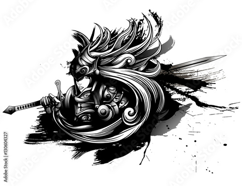 Valkyrie in heavy armor with a sword