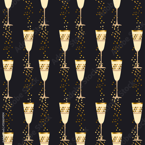 elegant light seamless pattern with sparkling wine glasses on bl