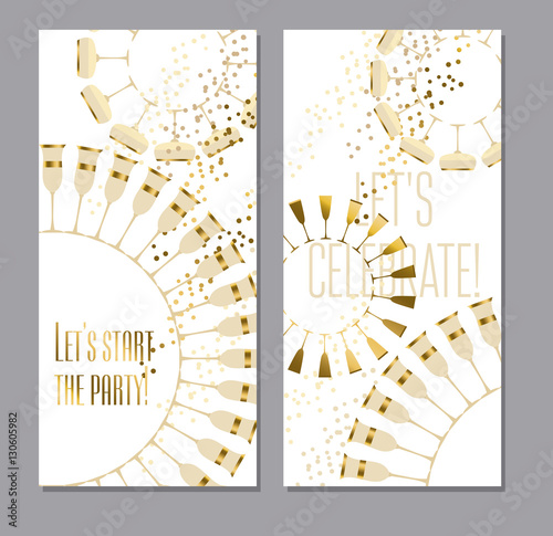 sparkling wine concept vector illustration with gold metal eleme