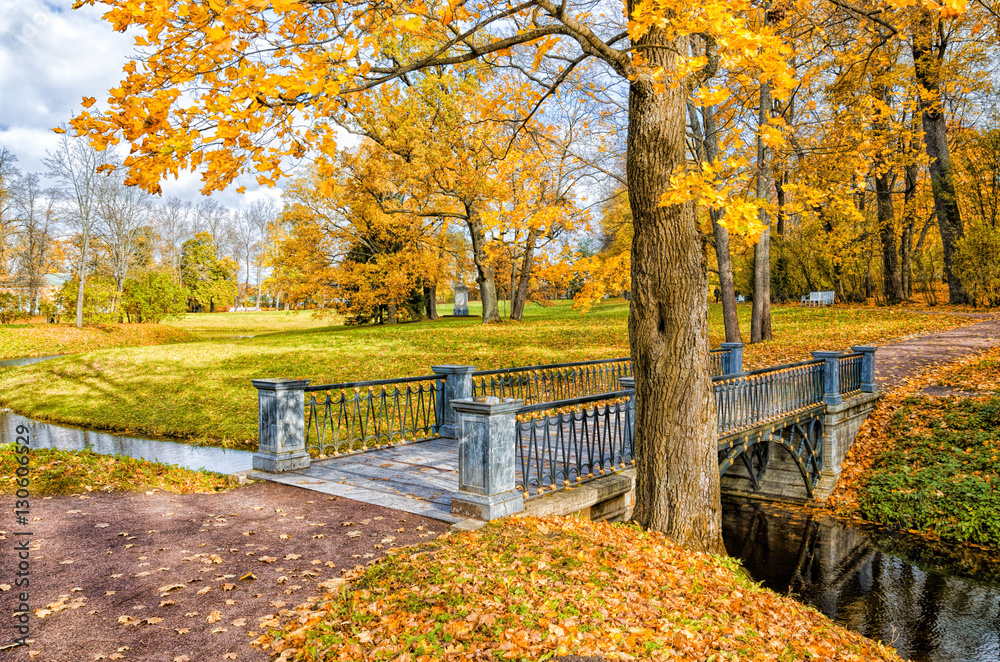 Naklejka premium A bridge in the Catherine park in Tsarskoye Selo (Pushkin) in autumn.