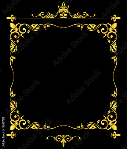 Golden vector ornate royal fleur de lys frame black background
