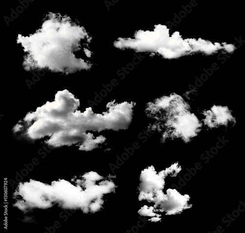 collection of whtie clouds isolated on black background