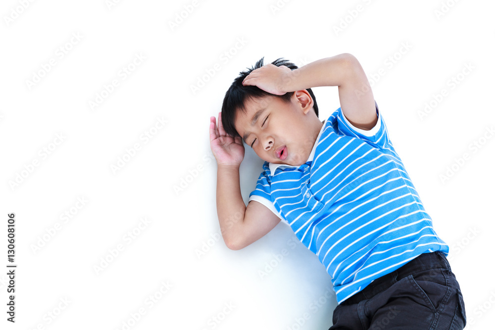 Asian handsome boy have a headache. Isolated on white background Asian handsome boy have a headache. Isolated on white background