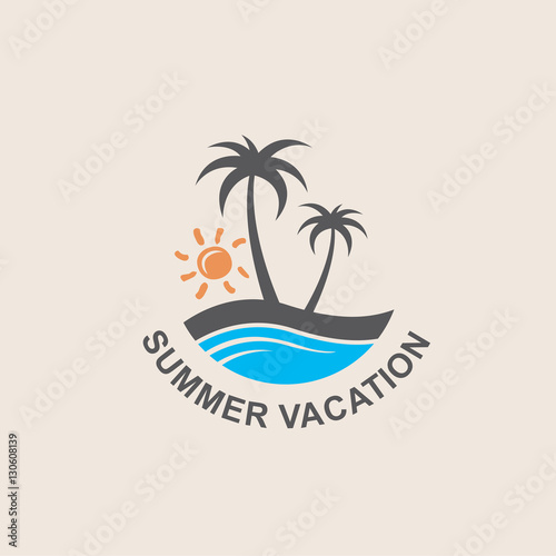 Wallpaper Mural illustration of label with palm tree silhouette on island Torontodigital.ca