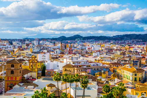 aerial view of the spanish city malaga and rooftops of the old town and adjacent residential district
