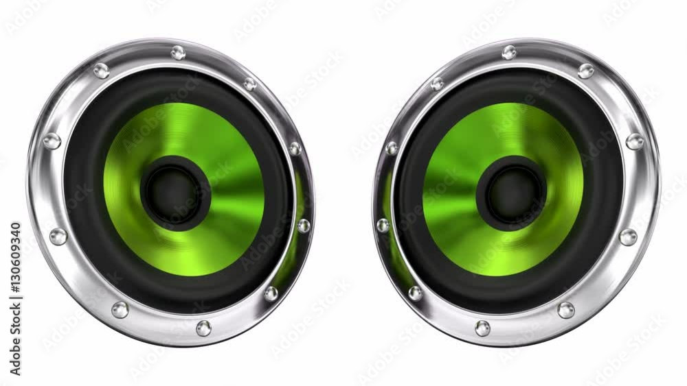 Green loudspeakers 3D looping animation with alpha mask Green loudspeakers 3D looping animation with alpha mask