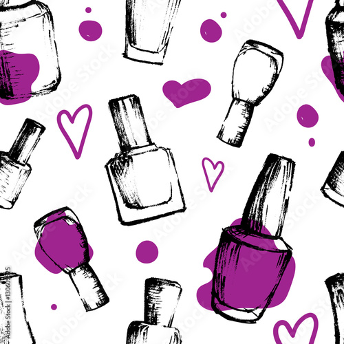 Seamless surface pattern with hand-drawn ink sketch nail polish