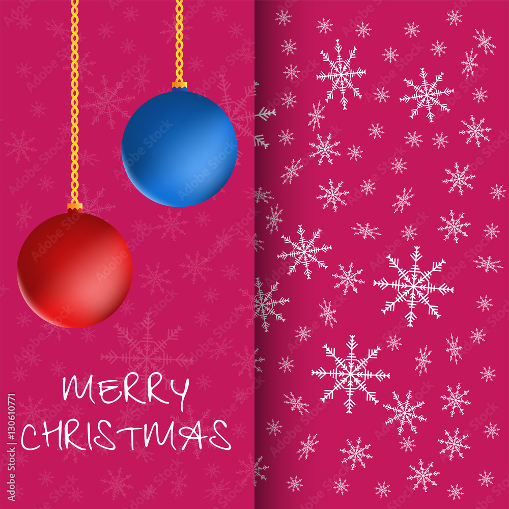 Merry Christmas greeting card with christmas balls and snowflake