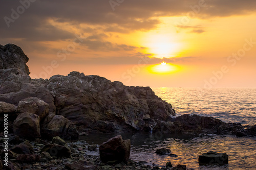 Landscape view of sunset at the sea in Chantaburi, Thailand
