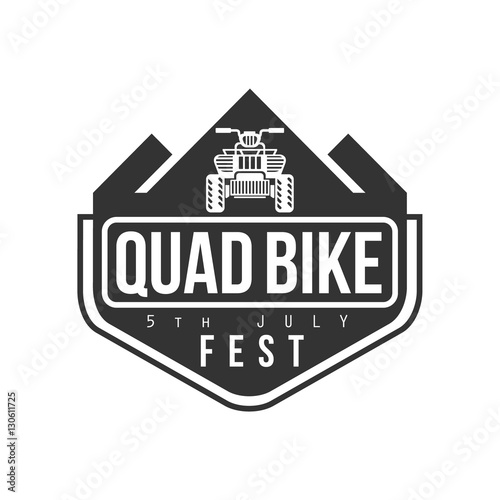Quad Bike Festival Label Design Black And White Template With Text For Quadricycle Rental Business