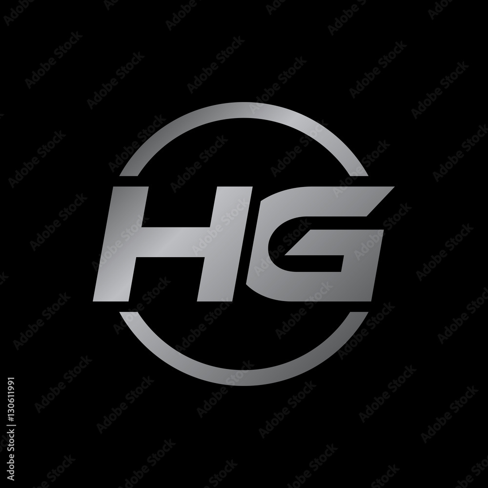 initial letter logo with circle silver color HG initial letter logo with circle silver color HG