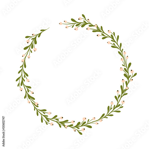 Beautiful handsketched mistletoe wreath. Seasonal decoration.