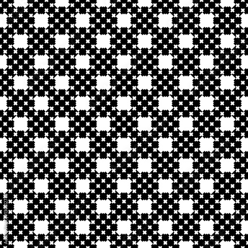 Vector monochrome seamless pattern, dark endless texture with simple geometric figures. Illustration of cross stitching. Black & white repeat abstract background. Design for prints, decor, textile