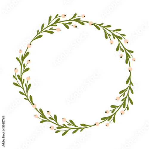 Beautiful handsketched mistletoe wreath. Seasonal decoration.