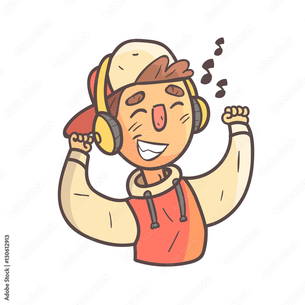 Dancing Boy In Cap And College Jacket Hand Drawn Emoji Cool Outlined Portrait