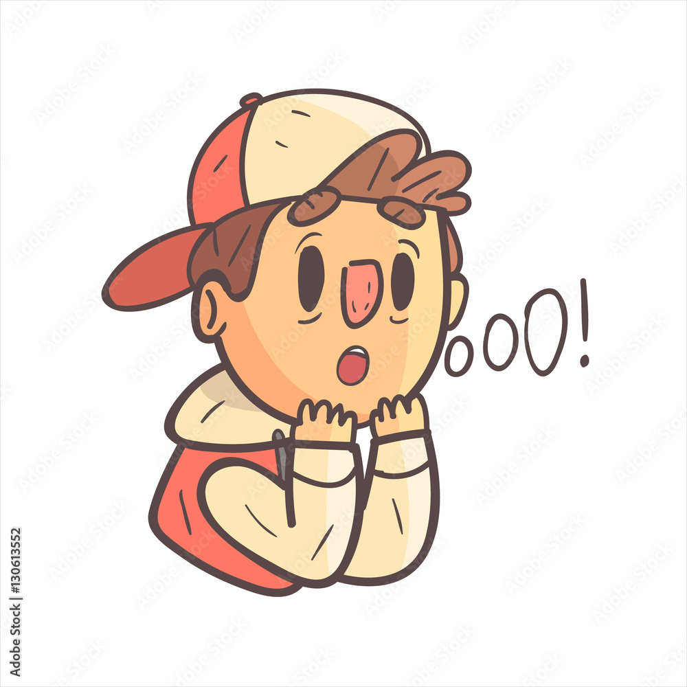 Impressed Boy In Cap And College Jacket Hand Drawn Emoji Cool Outlined Portrait Impressed Boy In Cap And College Jacket Hand Drawn Emoji Cool Outlined Portrait