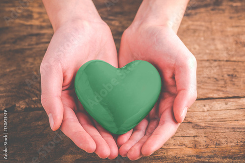 green heart in hands - green lifestyle concept  