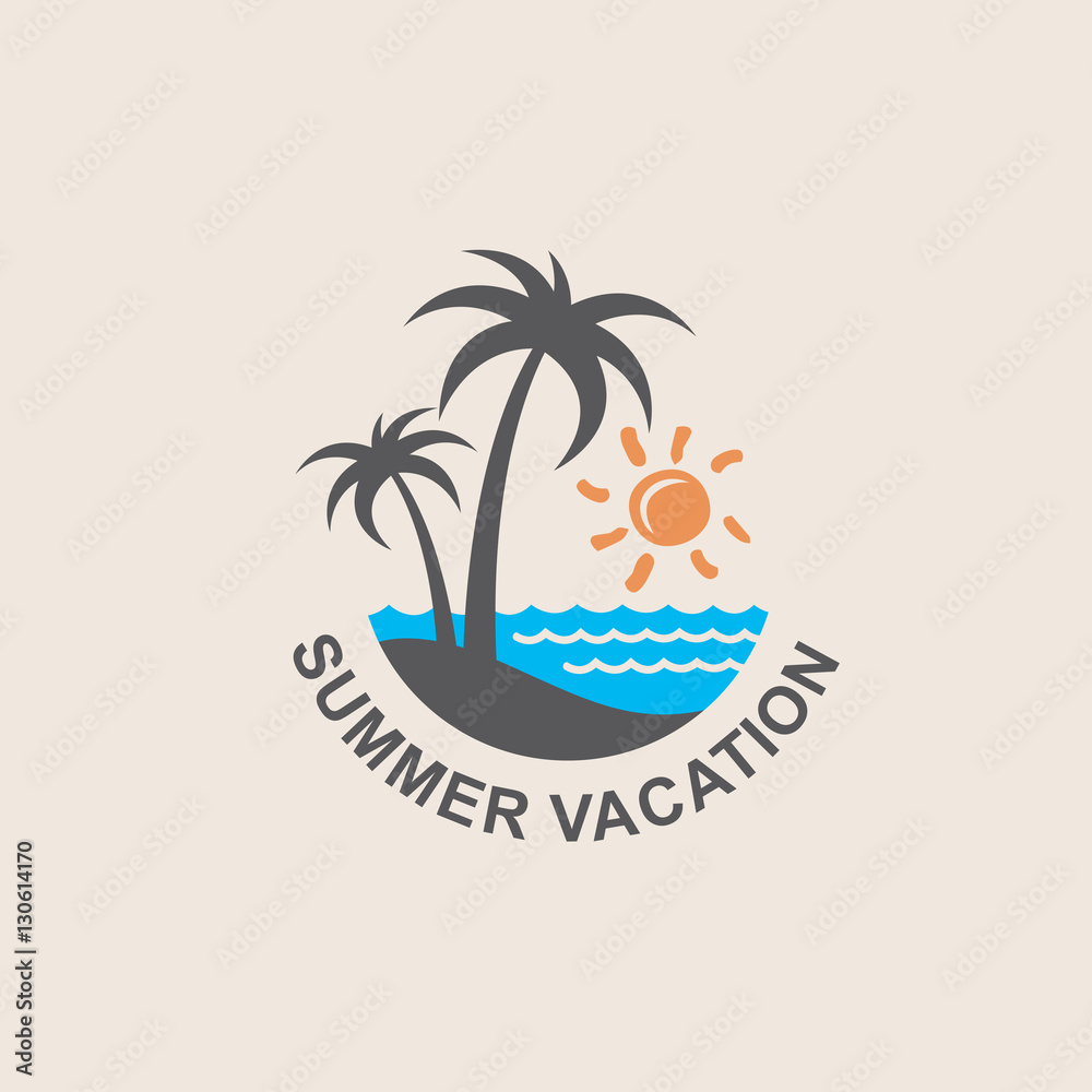 Obraz premium illustration of label with palm tree silhouette on island