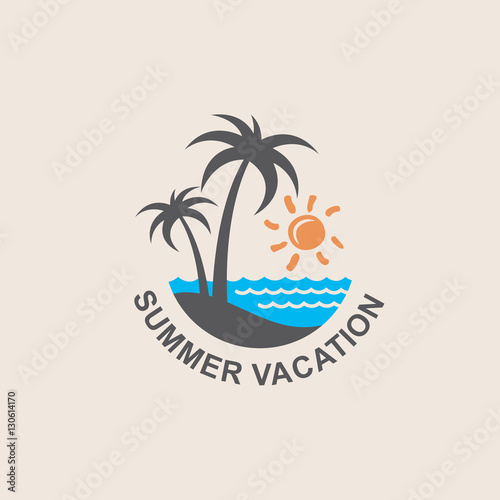 illustration of label with palm tree silhouette on island