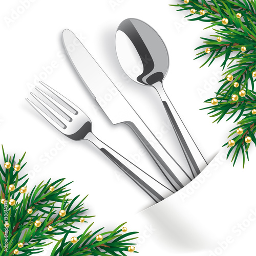White Convert Napkin Fork Knife Spoon Fir Twigs