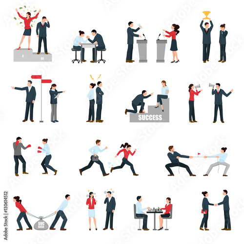 Business Confrontation People Flat Icons Set