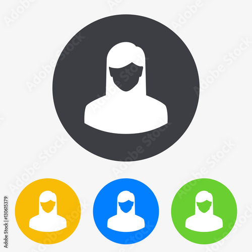 Icono plano silueta mujer en circulo varios colores
