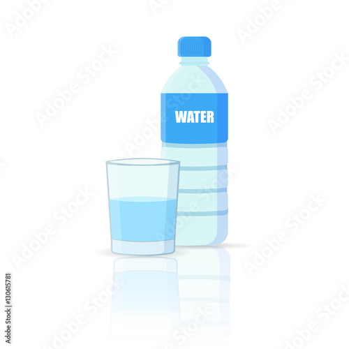 Bottle of water with glass isolated on white background.