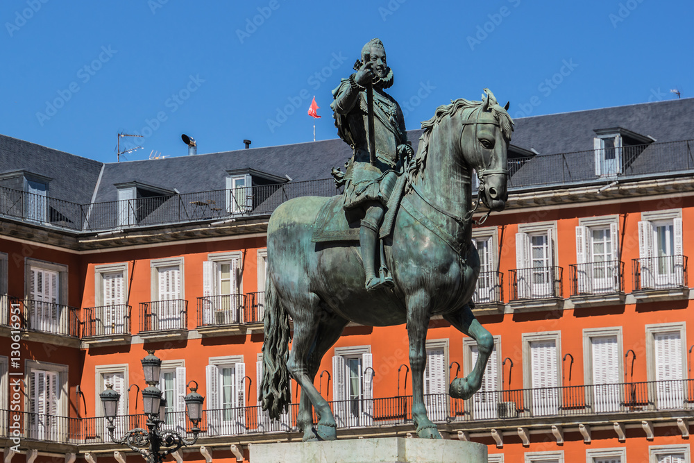 Statue of King Philips III (1616). Plaza Mayor in Madrid, Spain.