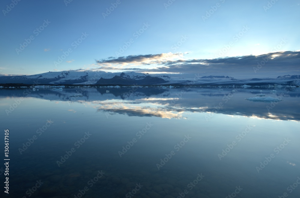 Icelandic glacial lake with mountains. Glacier in Iceland.