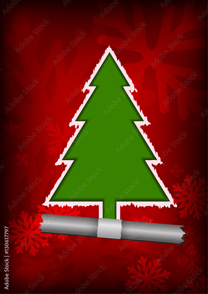 Vector : Christmas tree on red background with tear paper concep Vector : Christmas tree on red background with tear paper concep