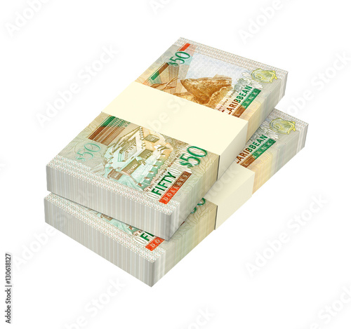Eastern Caribbean dollar bills isolated on white background. 3D illustration.