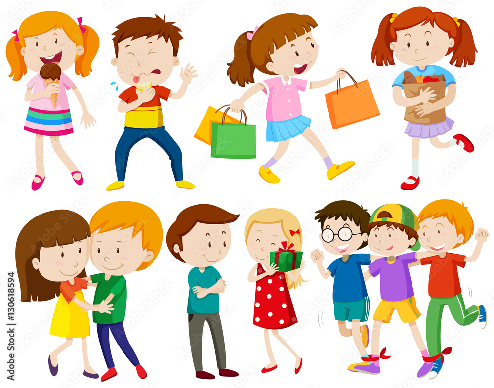 Children and people doing different actions Children and people doing different actions