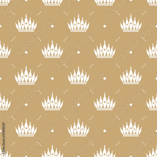 Seamless pattern in retro style with a white crown on a gold background. Can be used for wallpaper  pattern fills  web page background surface textures. Vector Illustration.