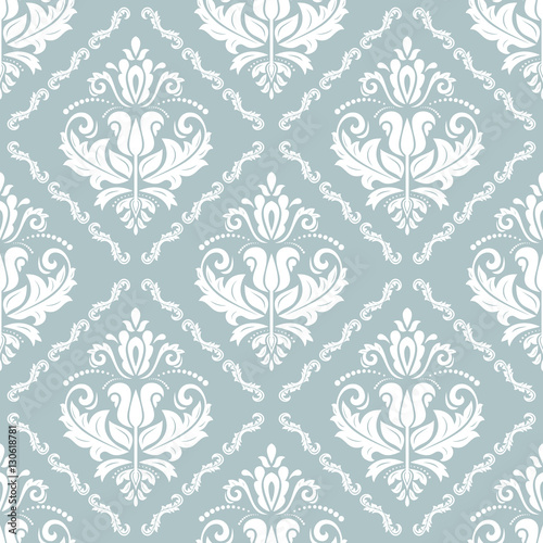Seamless oriental pattern in the style of baroque. Traditional classic ornament. Blue and white pattern