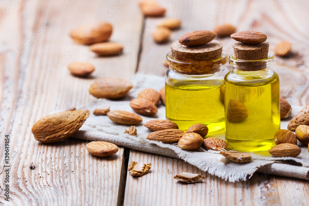 Natural sweet almond essential oil for beauty and spa