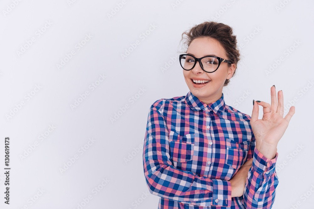 Woman in checkered shirt