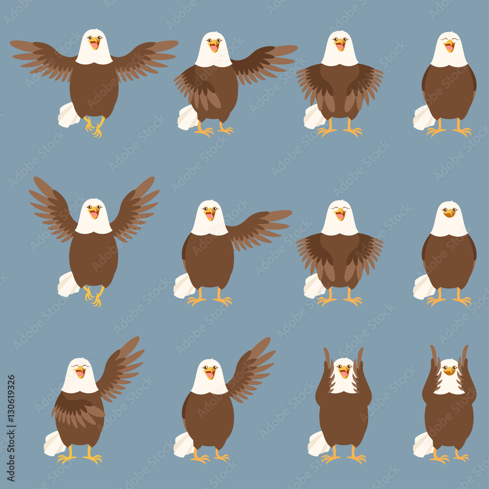 Naklejka premium Set of flat eagle icons