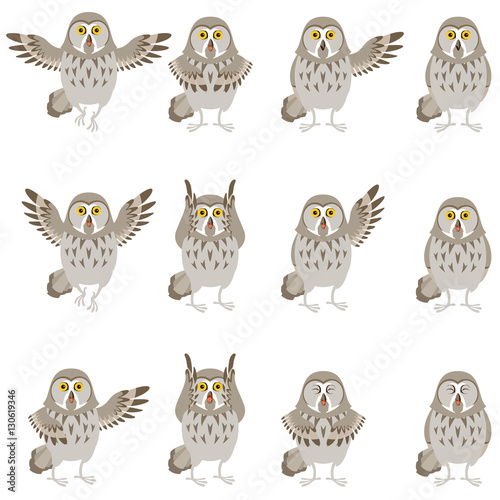 Set of flat grey owl icons