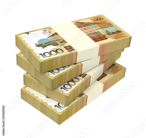 Kazakhstan tenge bills isolated on white background. 3D illustration.