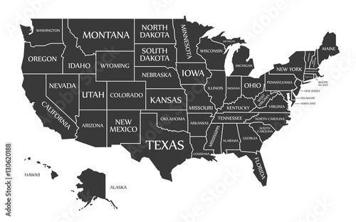 USA Map labelled black