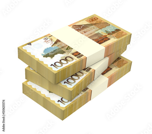 Kazakhstan tenge bills isolated on white background. 3D illustration.