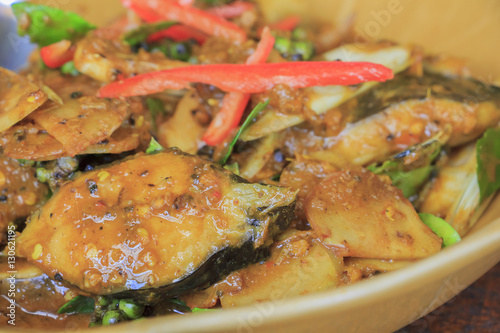 Spicy catfish Stir fry ; Thailand tradition food