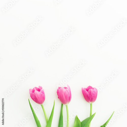 Tulip flowers. Flat lay, Top view